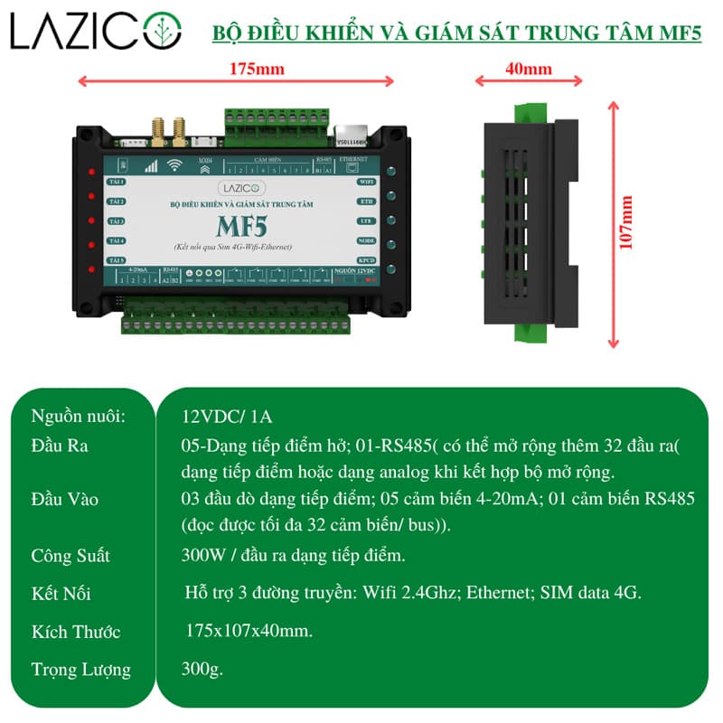Bộ điều khiển và giám sát trung tâm 4G/ Wifi Lazico MF5