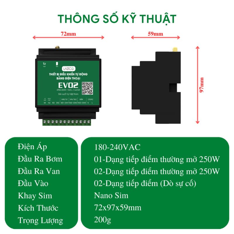 Bộ điều khiển 1 bơm 2 van từ xa Lazico EV02